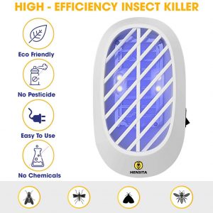 HENSITA Tueur d’insectes d’intérieur – Éliminateur d’insectes Puissant et écologique Zapper Catcher – Tueur d’insectes 2 Paquets d’insectes électriques enfichables d’intérieur (Blanc)