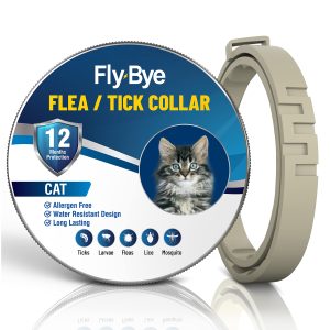 Fly-Bye Flea Collar For Cats – Flea and Tick Treatment – Cat Flea Collar – Tick Collars for Cats – 12 Months Protection – Adjustable, One Size Fits All – Grey