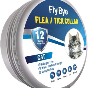 Fly-Bye Flea Collar For Cats – Flea and Tick Treatment – Cat Flea Collar – Tick Collars for Cats – 12 Months Protection – Adjustable, One Size Fits All – Grey